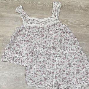 Floral Lace Trim Tank Top and Shorts Set